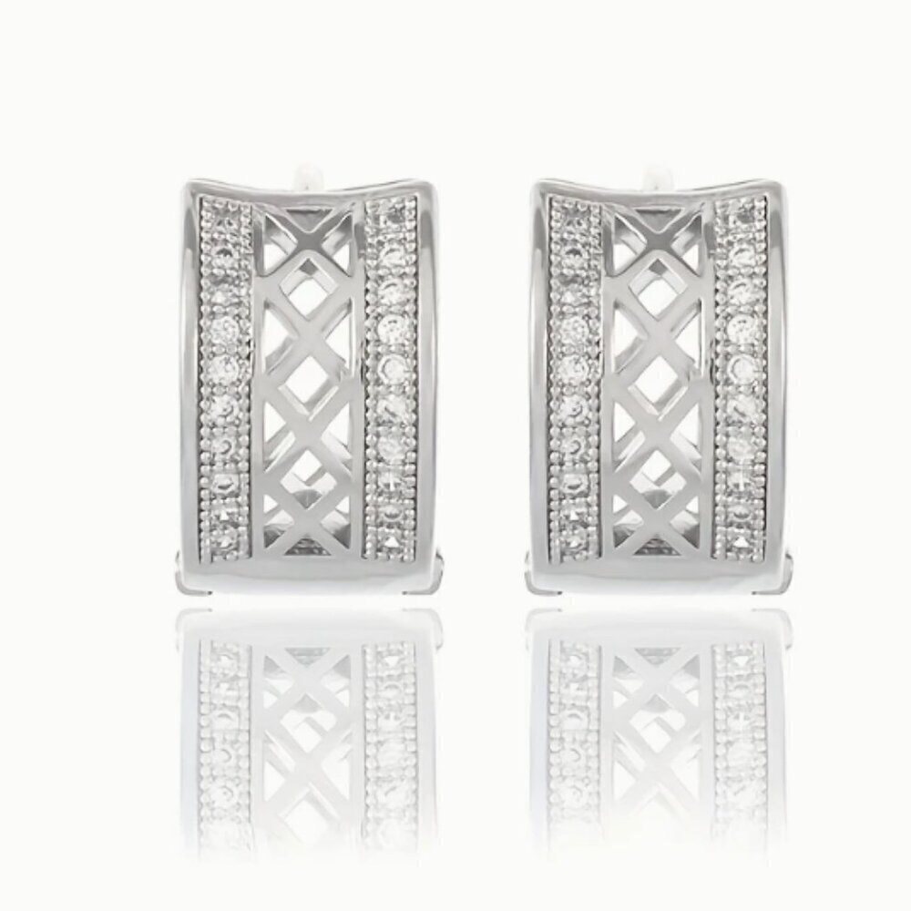 Silver Plated Rhinestone Huggie Earrings - Clicker back closure - NEW